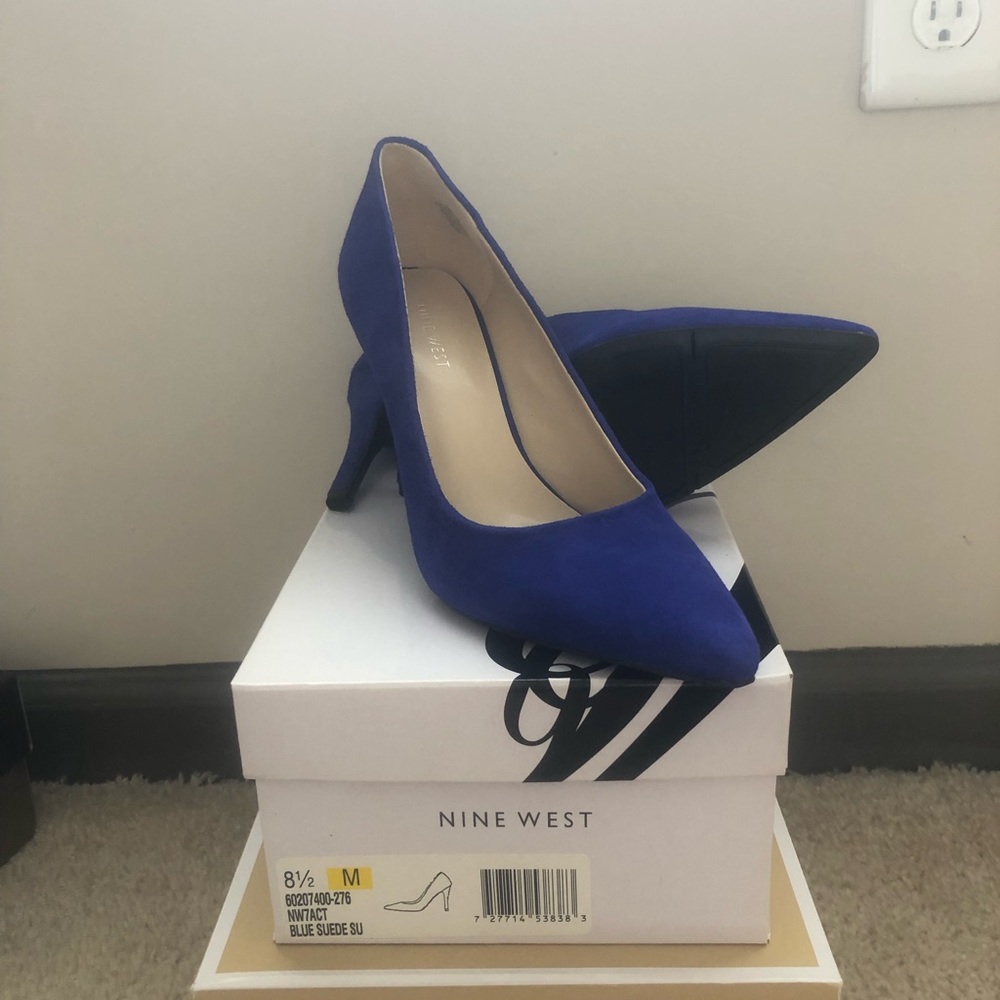 Blue suede heels